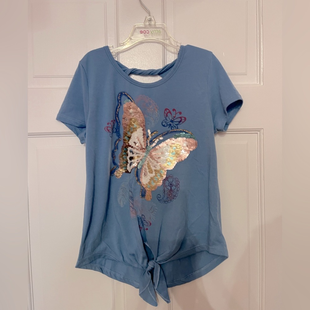 Beautees Shirt with sequin butterfly - Blue - Size XL/12 Kids